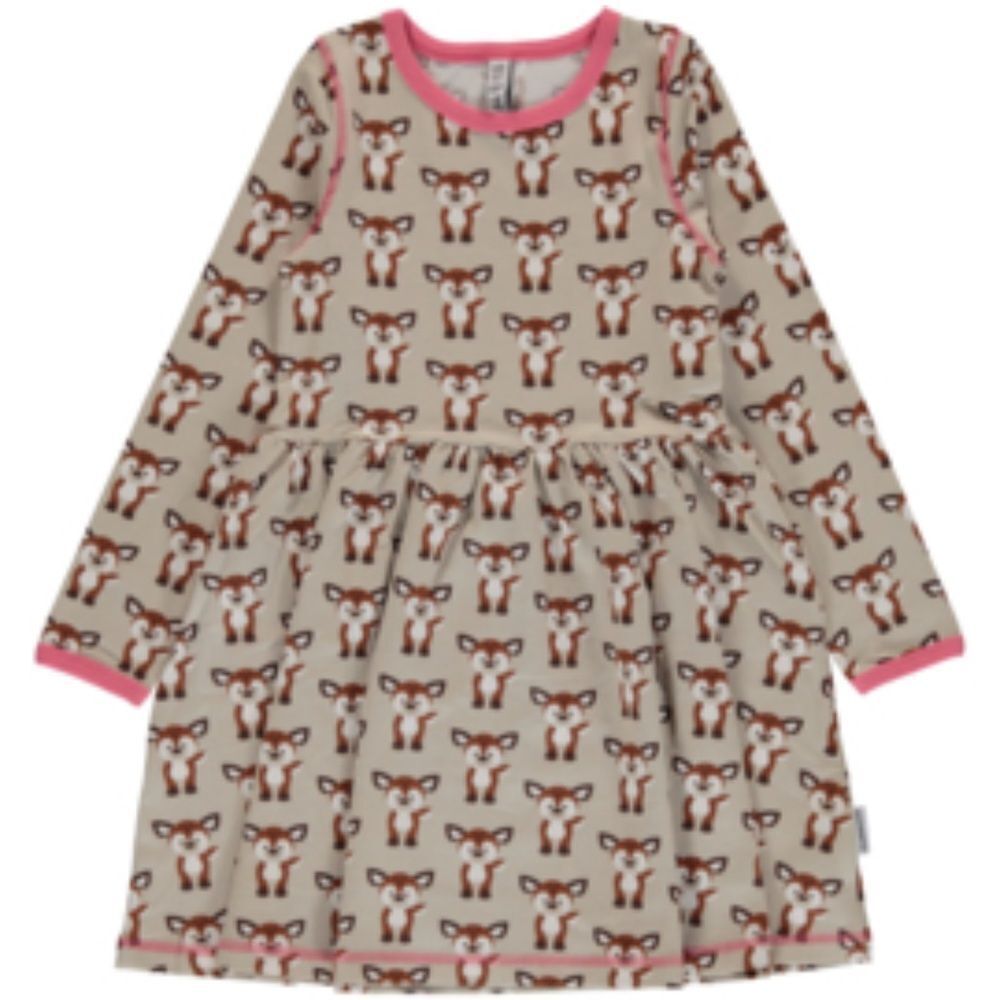 Maxomorra Deer Print Dress with Pink Trim Sz 110cm